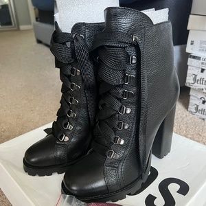 Schutz Bota Salto Alto Couros/Preto Heel Boots